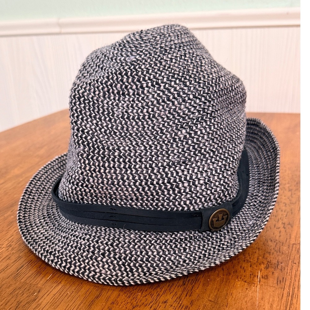 Goorin Bros Fedora Hat Mens Medium Black Grey Knit Short Brim Crown Logo New